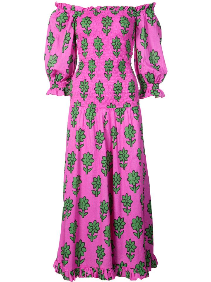 Rhode Resort Floral Print Off Shoulder Dress - Pink & Purple