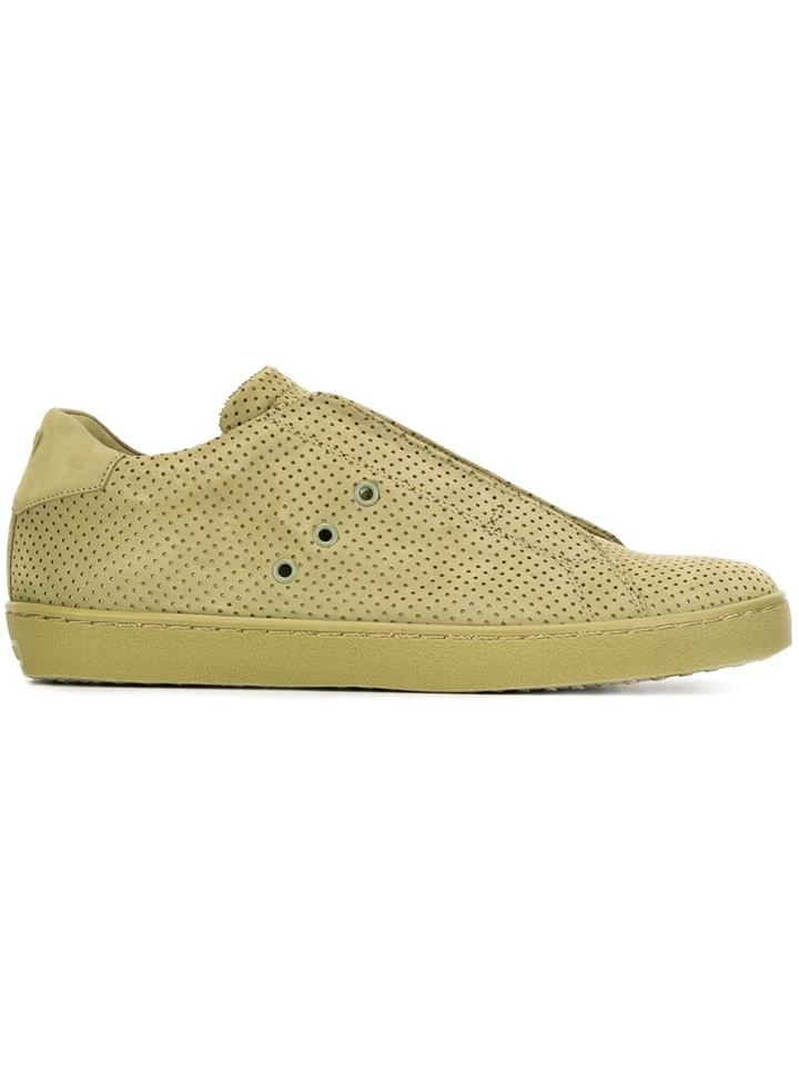Leather Crown Perforated Sneakers, Men's, Size: 39, Green, Leather/rubber