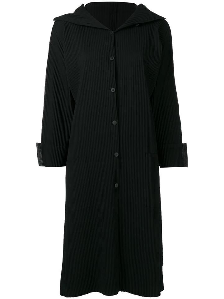 Issey Miyake Cauliflower Ribbed Single Breasted Coat, Women's, Black, Polyester