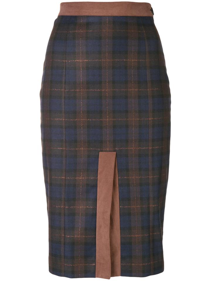 I'm Isola Marras Front Slit Check Skirt - Blue