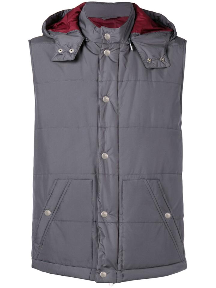 Eleventy Press Stud Hooded Gilet - Grey