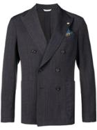 Manuel Ritz Double Breasted Blazer Jacket - Blue