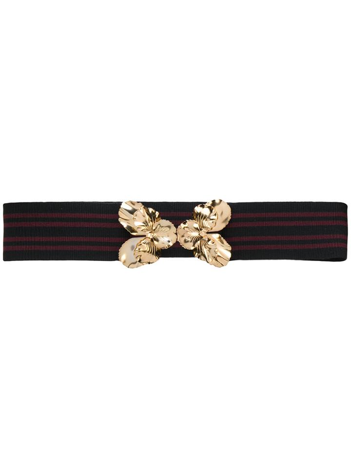 No21 Sfilata Patterned Belt With Gold Tone Flower - Black