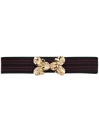 No21 Sfilata Patterned Belt With Gold Tone Flower - Black