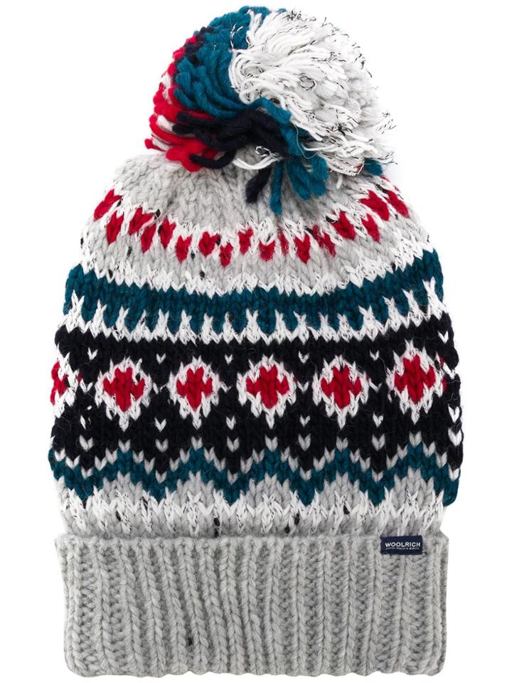 Woolrich Intarsia Bobble Hat - Grey