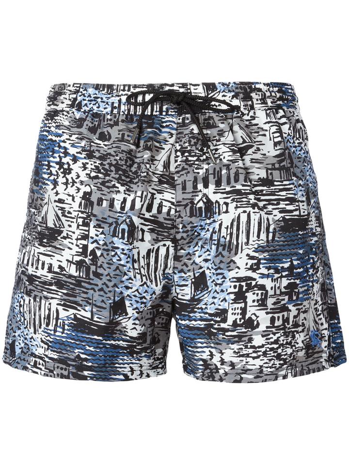Burberry Printed Swim Shorts, Men's, Size: Large, Blue, Polyamide/polyester