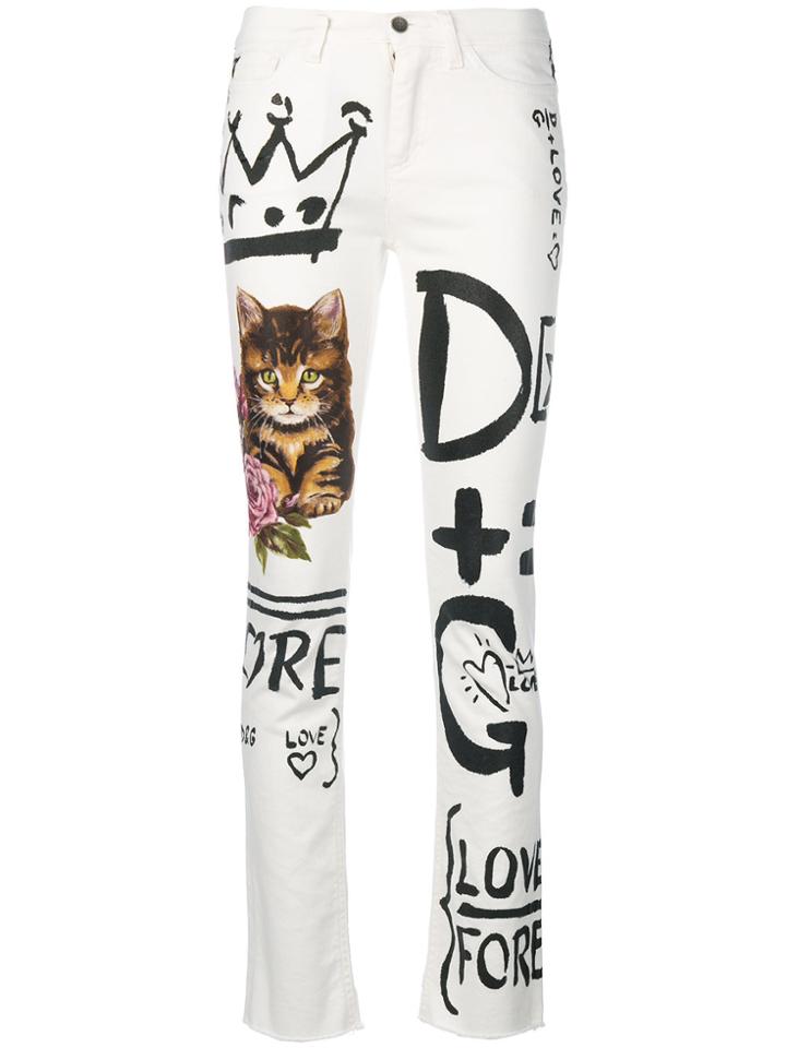 Dolce & Gabbana Paint Straight Leg Jeans - White