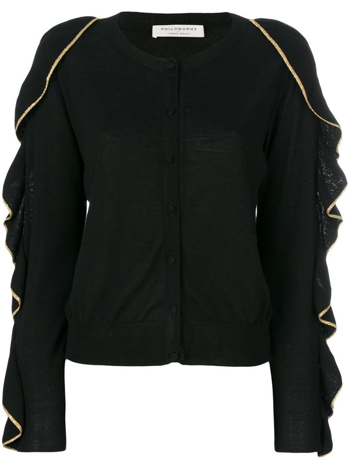 Philosophy Di Lorenzo Serafini - Ruffled Sleeve Jumper - Women - Virgin Wool - 40, Black, Virgin Wool