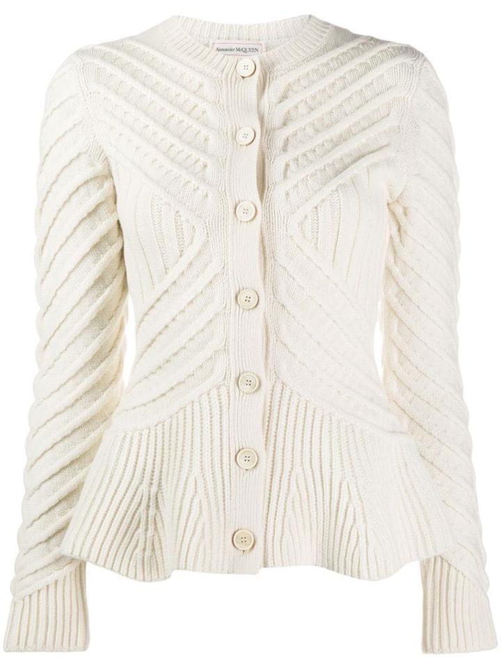 Alexander Mcqueen Knitted Peplum Cardigan - White