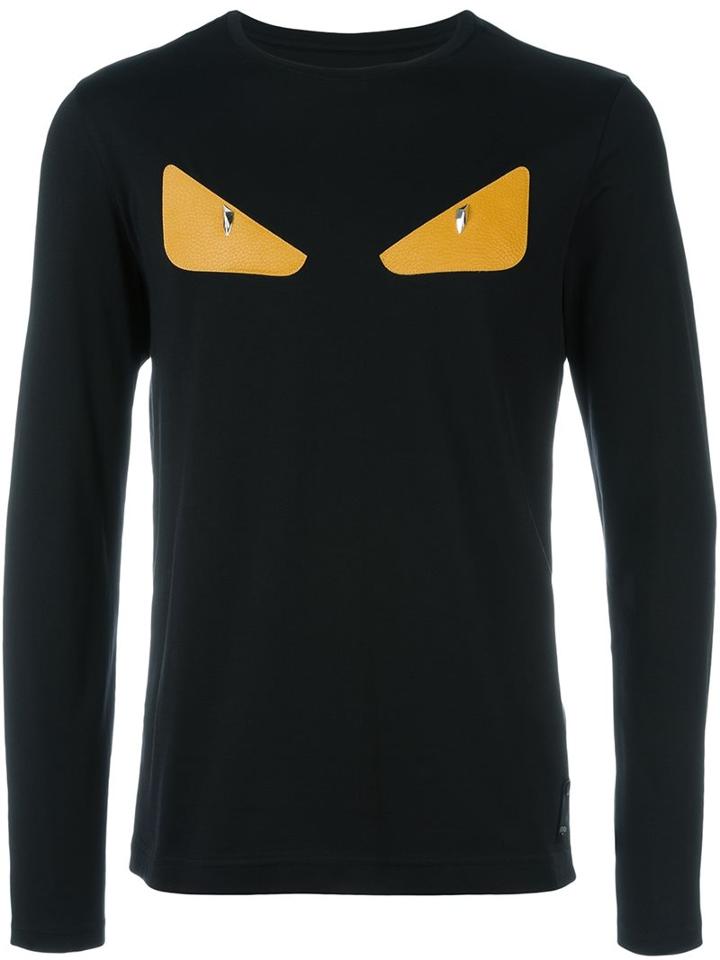 Fendi Bag Bugs Longsleeved T-shirt, Men's, Size: 52, Black, Cotton/lamb Skin