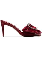 Alexandre Vauthier Red Lola 80 Satin Crystal Buckle Open Toe Mules