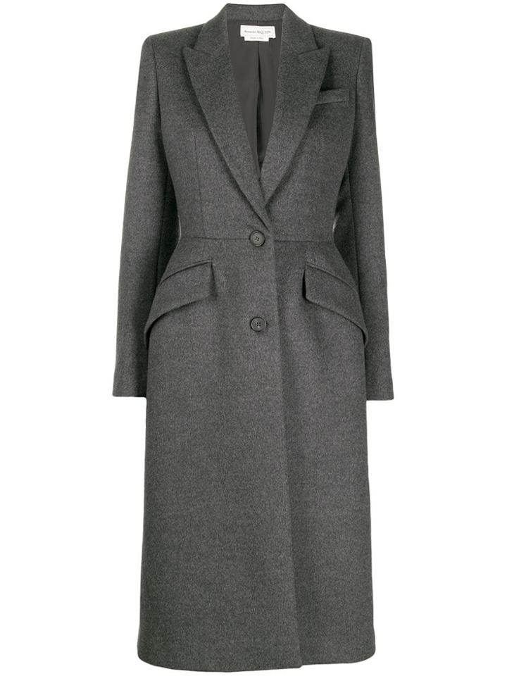 Alexander Mcqueen Single Breasted Fitted Coat - Grey