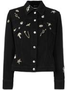 Alexander Mcqueen Embellished Denim Jacket, Women's, Size: 44, Black, Cotton/plastic/glass/metal (other)