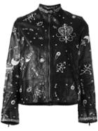 Valentino - Printed Biker Jacket - Women - Silk/cotton/lamb Skin - 40, Black, Silk/cotton/lamb Skin
