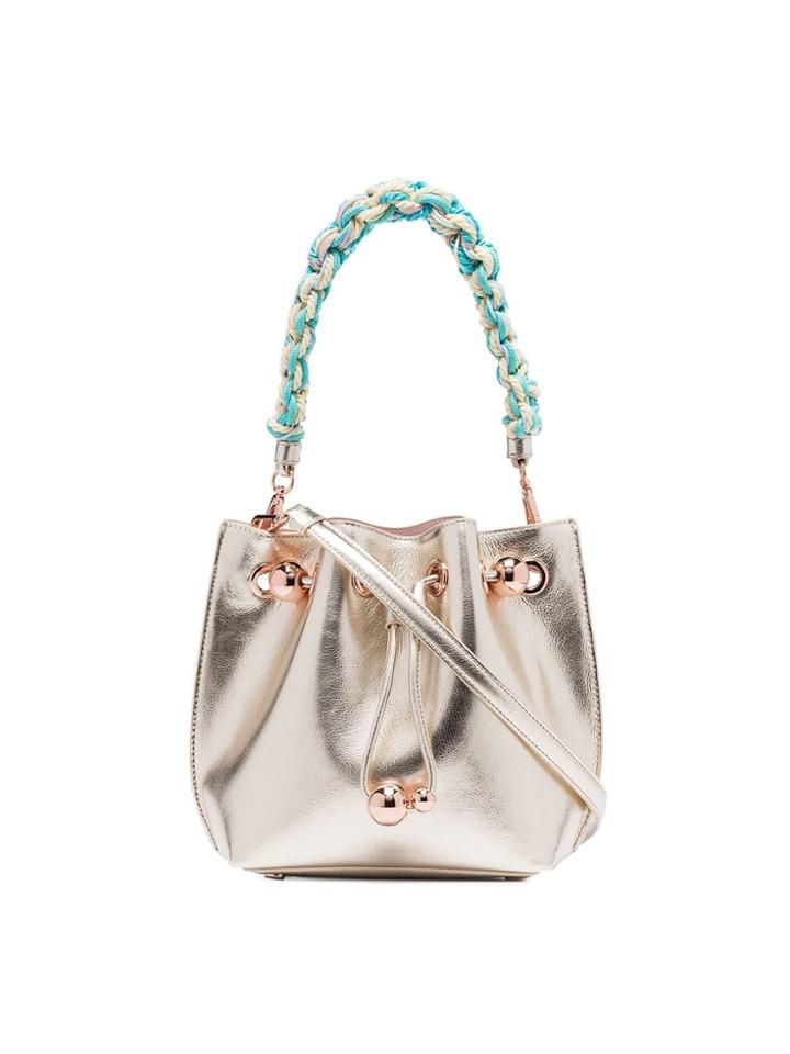 Sophia Webster Champagne Metallic Romy Mini Leather Bucket Bag - Gold