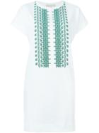 Vanessa Bruno Embroidered Bib Shift Dress, Women's, Size: M, White, Cotton/polyester