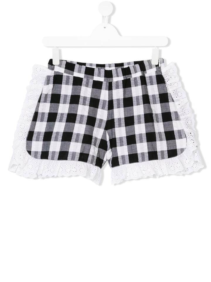 Mariuccia Milano Kids Teen Gingham Broderie Anglaise Trim Shorts -