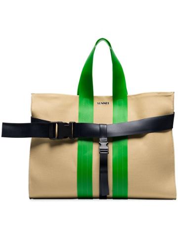 Sunnei Green And Sand Contrasting Buckle Strap Messenger Bag -
