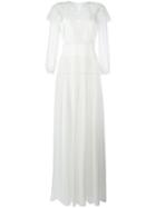 Alberta Ferretti - Long Lace Panel Dress - Women - Silk/cotton/polyester/other Fibers - 46, Nude/neutrals, Silk/cotton/polyester/other Fibers
