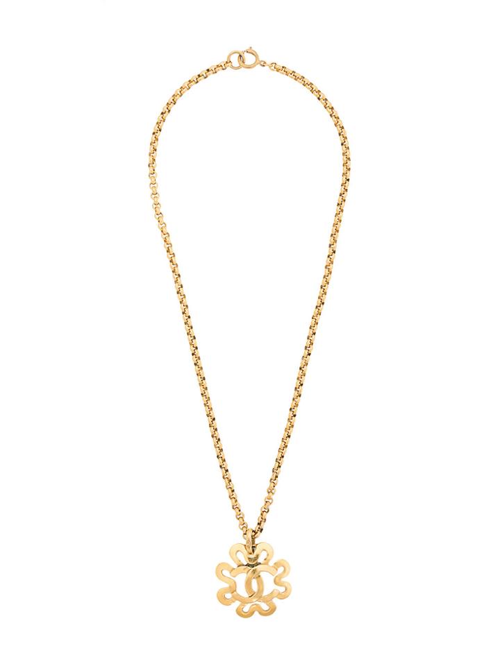 Chanel Vintage Cutout Cc Necklace - Metallic
