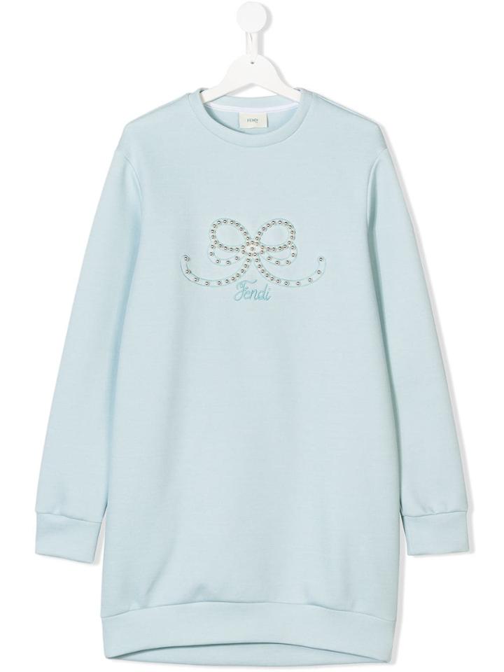 Fendi Kids Teen Bow Embellished Dress - Blue