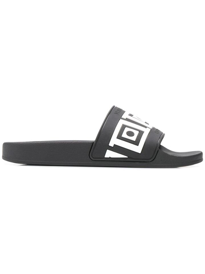 Versace Collection Logo Print Slide Sandals - Black
