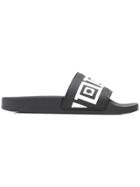 Versace Collection Logo Print Slide Sandals - Black