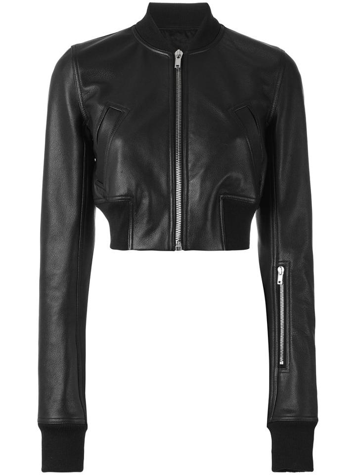 Rick Owens Cropped Bomber Jacket, Women's, Size: 42, Black, Goat Skin/cupro/virgin Wool