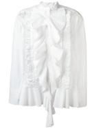 Twin-set Ruffled Trim Pleated Shirt, Women's, Size: 42, White, Cotton/polyamide
