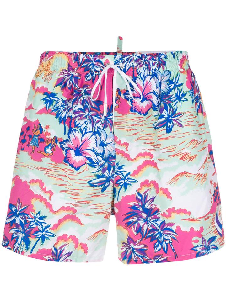 Dsquared2 Hawaii Beach Print Swim Shorts - Multicolour