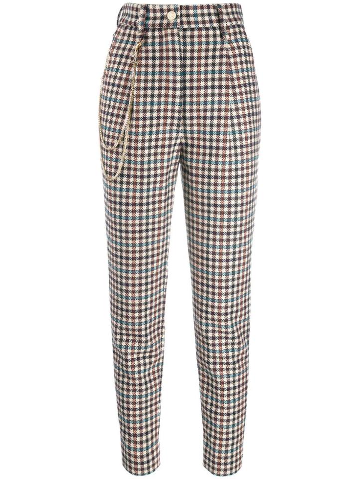 Just Cavalli Checked High Waisted Trousers - Neutrals