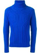 Les Hommes Roll Neck Jumper, Men's, Size: Small, Blue, Wool