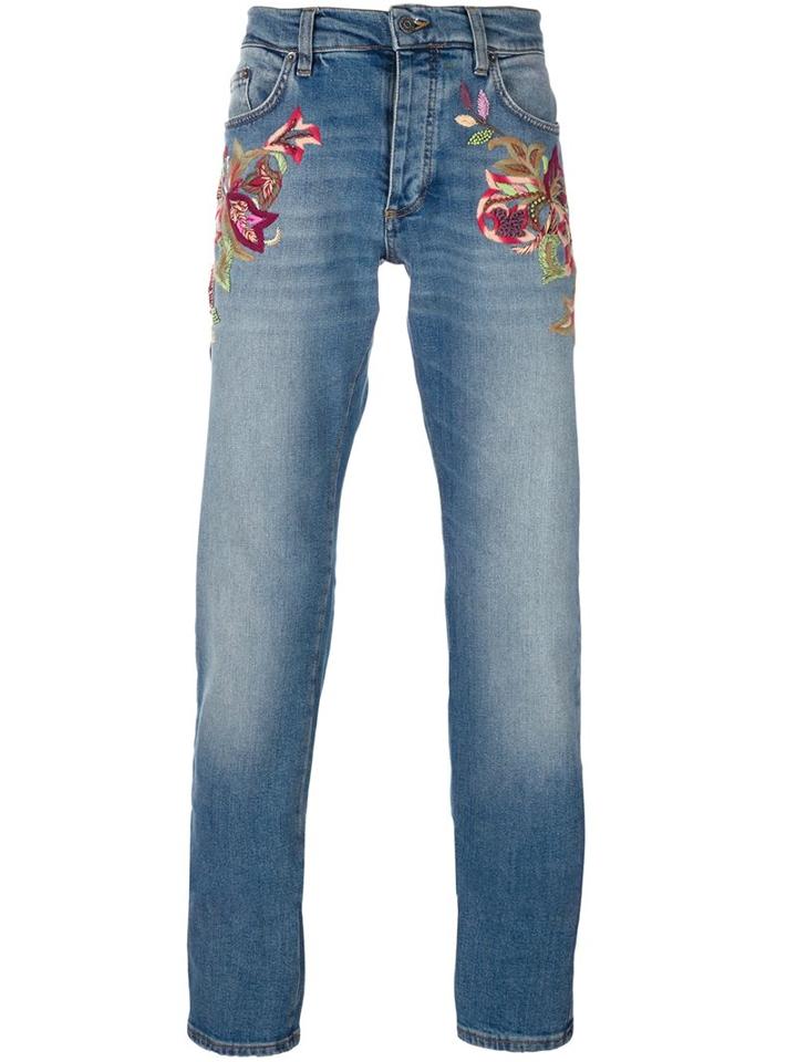 Roberto Cavalli Embroidered Slim Fit Jeans, Men's, Size: 34, Blue, Cotton/spandex/elastane/wool