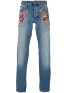 Roberto Cavalli Embroidered Slim Fit Jeans, Men's, Size: 34, Blue, Cotton/spandex/elastane/wool