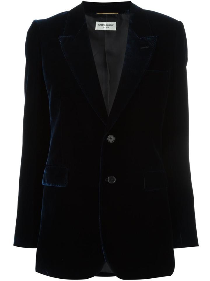 Saint Laurent Velvet Blazer, Women's, Size: 42, Blue, Viscose/cupro/cotton/silk
