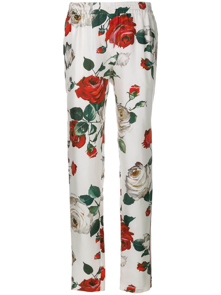 Dolce & Gabbana Rose Print Trousers - White