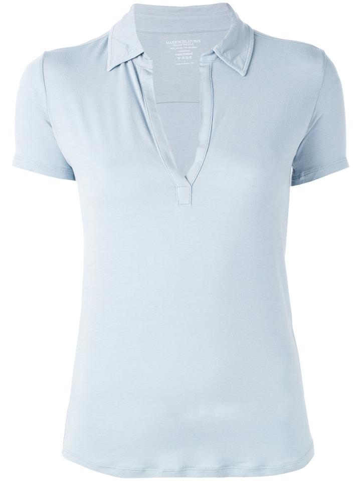 Majestic Filatures Classic Polo Top, Women's, Size: 4, Blue, Viscose/spandex/elastane