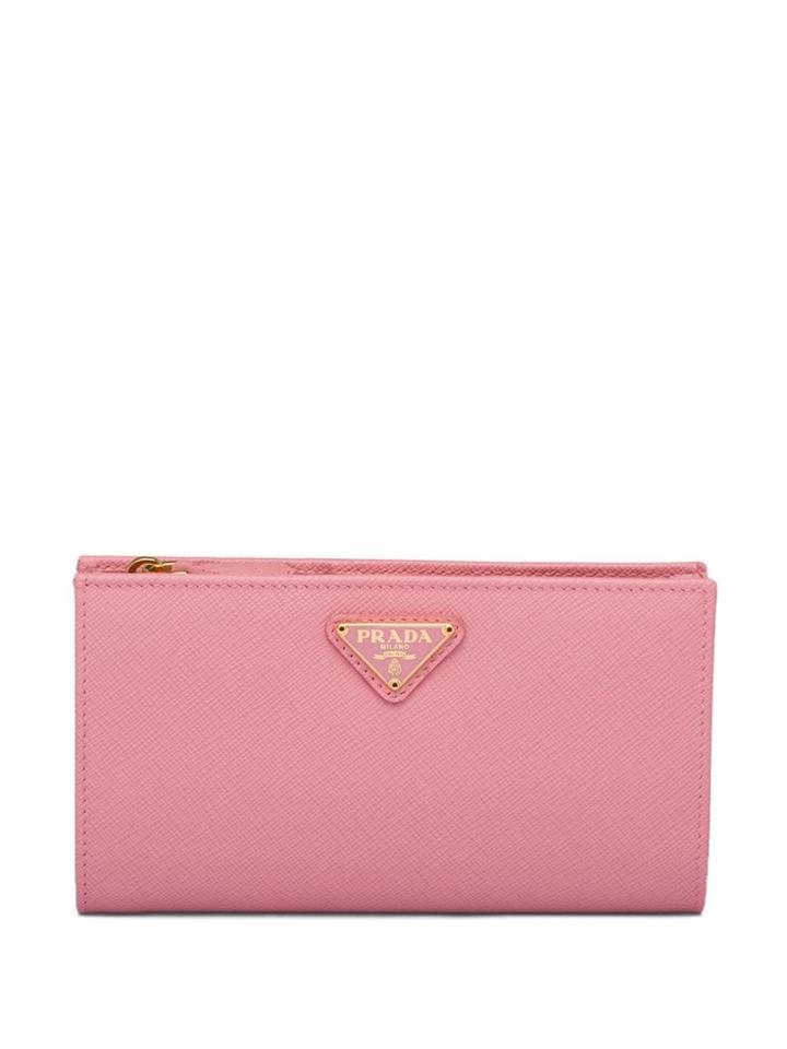 Prada Saffiano Logo Plaque Wallet - Pink