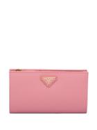 Prada Saffiano Logo Plaque Wallet - Pink