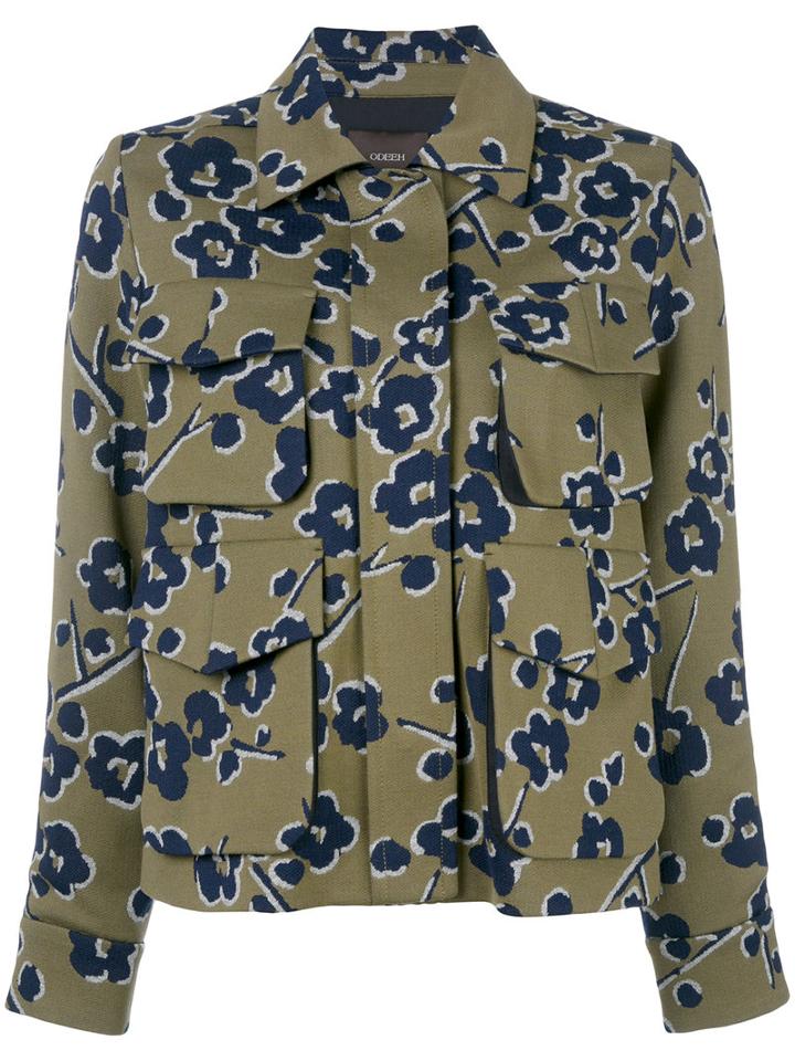 Odeeh Floral Print Fitted Jacket, Women's, Size: 40, Green, Cotton/polyester
