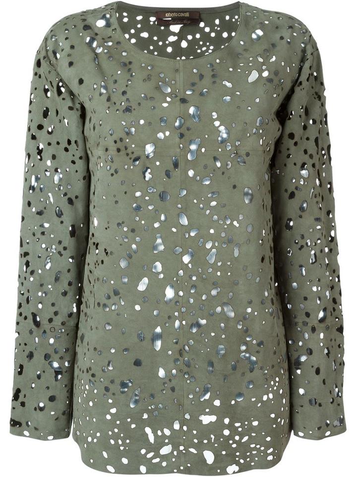 Roberto Cavalli Perforated Suede Blouse