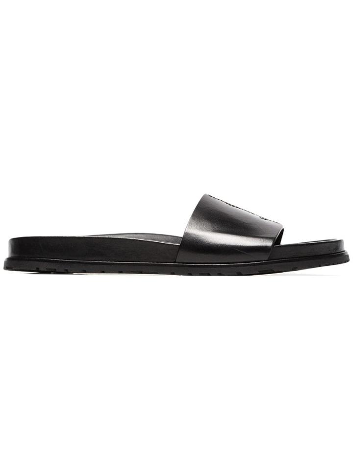 Saint Laurent 'jimmy' Logo Embroidered Leather Sandals - Black
