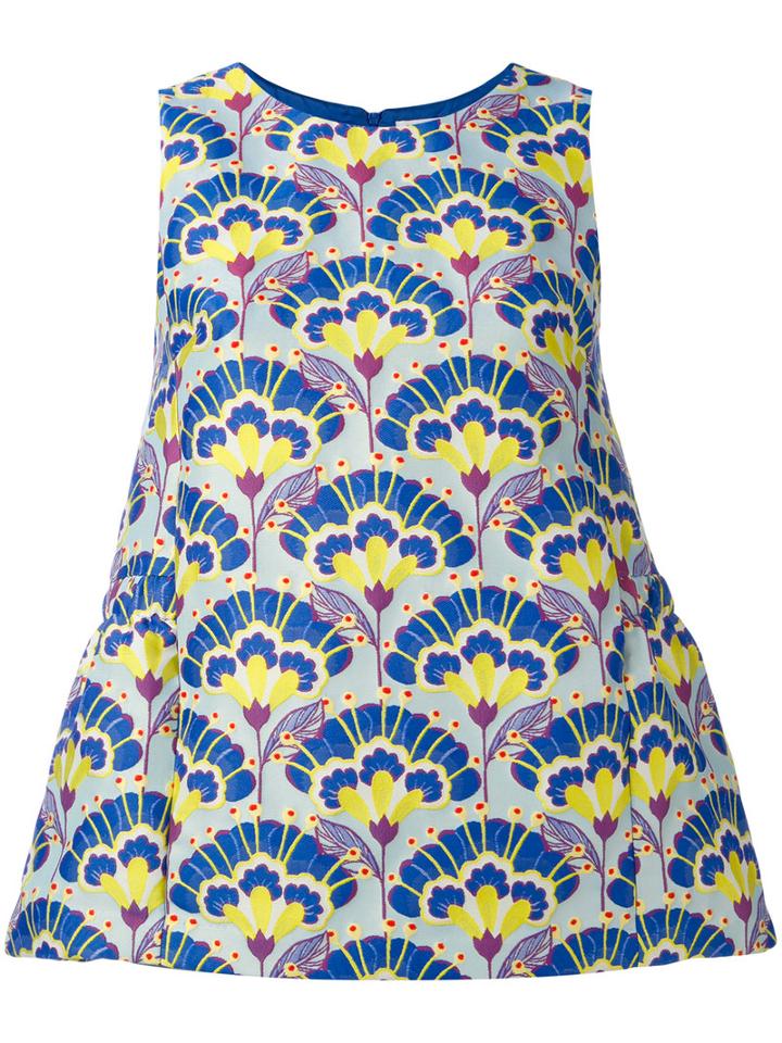 P.a.r.o.s.h. - Floral Flared Tank Top - Women - Nylon/polyester/acetate/viscose - Xs, Blue, Nylon/polyester/acetate/viscose