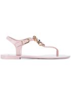 Dolce & Gabbana Embellished Thong Strap Sandals - Pink & Purple