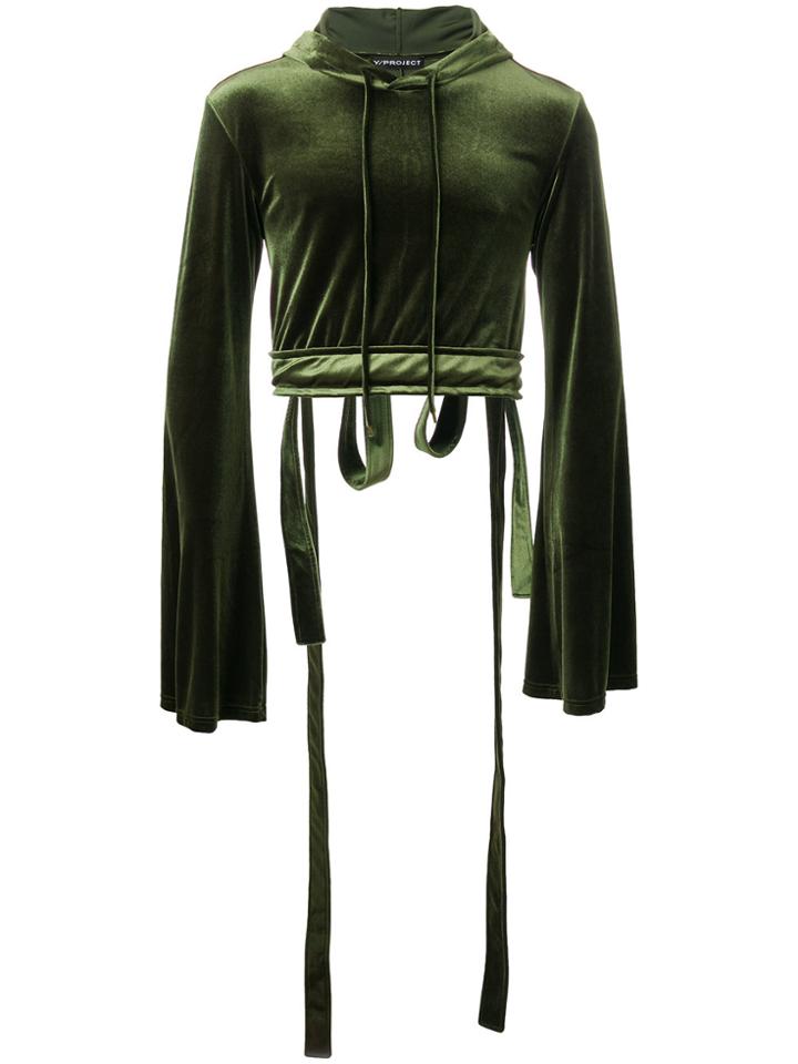 Y / Project Cropped Velvet Hoodie - Green