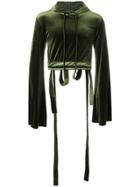 Y / Project Cropped Velvet Hoodie - Green