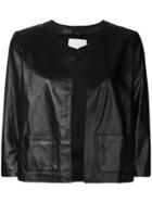 L'autre Chose Cropped Sleeve Collarless Jacket - Black