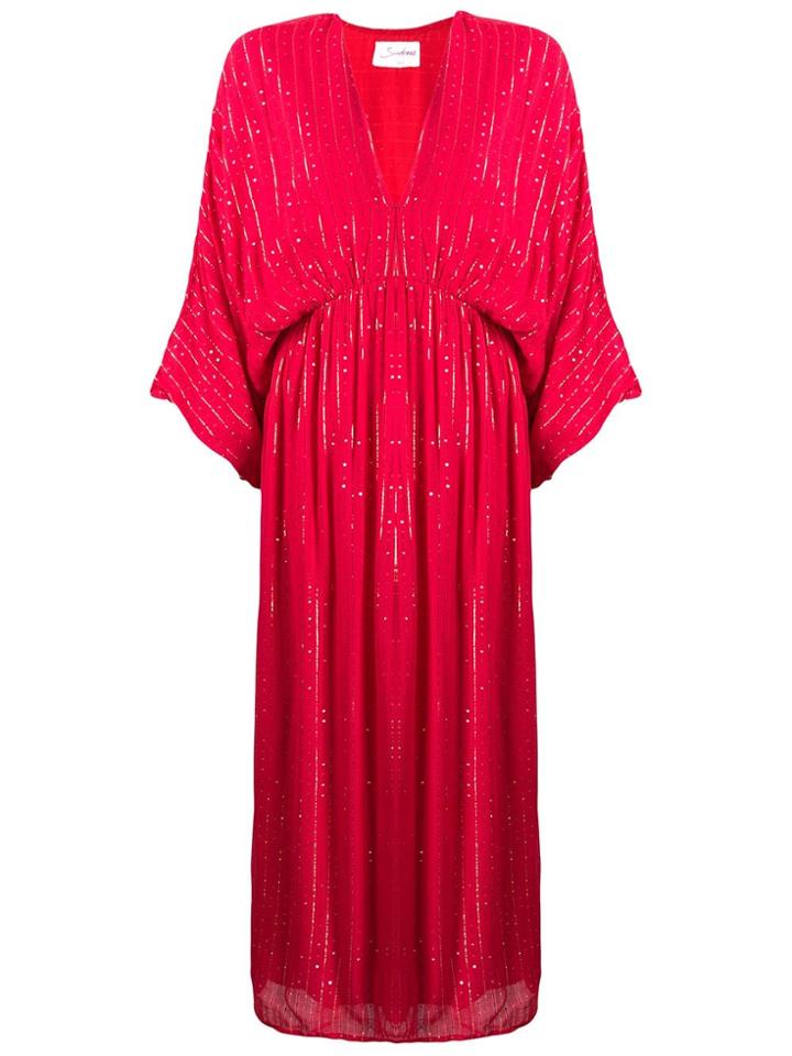 Sundress Plunge Neck Midi Dress - Red