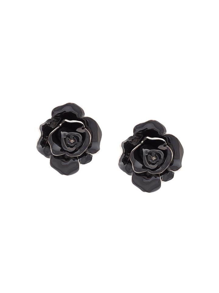 Oscar De La Renta Rosette Button Earrings - Black