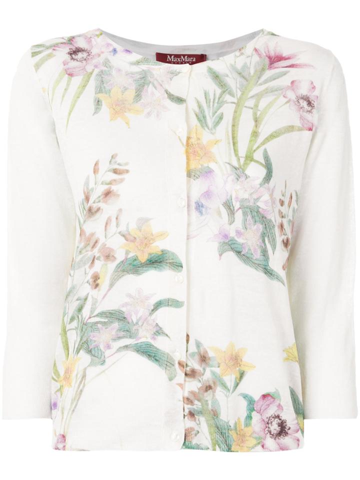 Max Mara Studio Floral Cropped Sleeve Cardigan - Nude & Neutrals